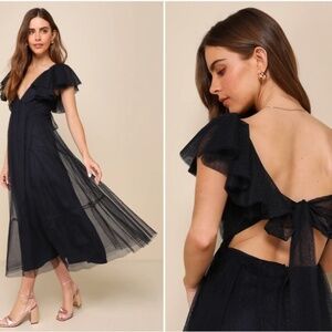 LULU's Prom Wedding Boho Swiss DotTulle Chic Midi Dress NWT